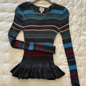 NWT Fun Striped and Ruffled Sweater